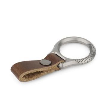 Imagem de Chaveiro de couro de titânio com clipe de mosquetão, porta-chaves de couro bovino e chaveiro para homens, acessórios de chaveiro EDC para carteira de carro