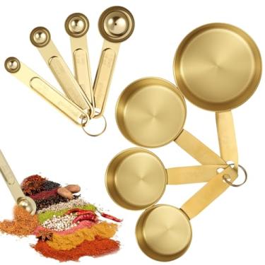 Imagem de Conjunto de copos e colheres de medição, 8 peças de colheres medidoras de aço inoxidável (1,25/2,5/5/15/60/80/125/250ml) empilháveis e cabo longo, acessórios de cozinha para ingredientes líquidos e