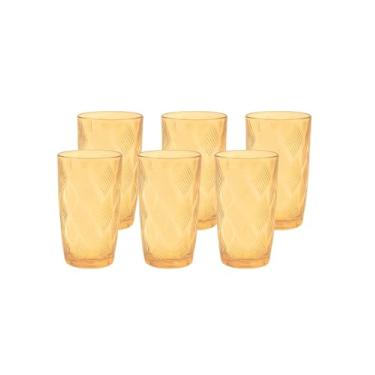 Imagem de Jogo de Copos de Vidro Âmbar 420ml – 6 Peças, Design Elegante, Textura em Relevo, Ideal para Bebidas Frias