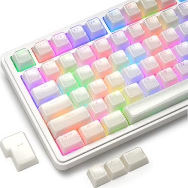 Imagem de GMKWTL XVX White Jelly Shine Through Keycaps, Clear Translúcido Teclas de Teclado OEM Perfil Conjunto de Teclas Compatível com 61/68/84/87/98/100 ANSI Layout MX Switches Teclado Mecânico
