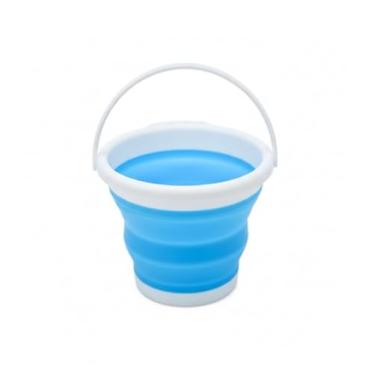 Imagem de Balde Silicone Dobrável Retrátil 5 Litros Multiuso Alça Reforçada (Azul)