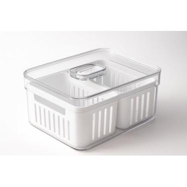 Imagem de Organizador de Geladeira 2,2L com 2 Cestos Removíveis e Tampa com Válvula – Transparente, Conservação de Frutas e Legumes, Ventilação Ajustável - OU