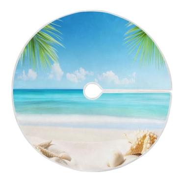 Imagem de Blueangle Saia de árvore de Natal para praia ensolarada de 90 cm - poliéster macio e resistente a rugas, decoração de férias para festas de Natal, árvore festiva e decoração de casa (135)