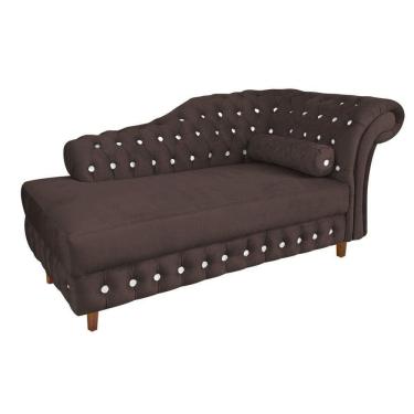 Imagem de Divã Chesterfield Capitonado Marrom com Strass Suede Drossi