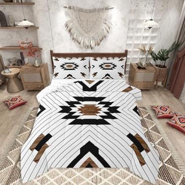 Imagem de jejeloiu Conjunto de edredom rústico ocidental queen boêmio asteca para crianças, meninos, meninas, sudoeste, edredom geométrico, microfibra, 3 peças com 2 fronhas
