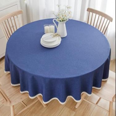 Imagem de Wuluwala Toalha de mesa redonda de tecido decorativo de cor sólida de 122 cm, toalha de mesa de linho de algodão com acabamento em renda, resistente a manchas, capa de mesa de jantar para cozinha