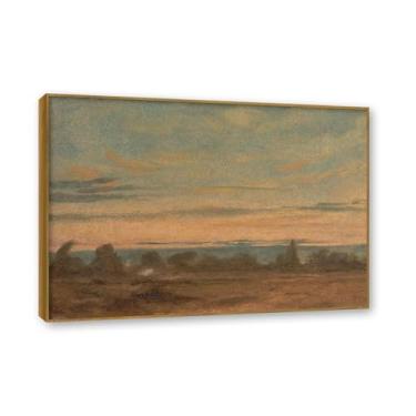 Imagem de Moldura de teca. Arte em tela romantismo estilo constável, (verão), pintura de paisagem inglesa emoldurada, decoração de parede elegante para sala de estar escritório. 50 x 70 cm - 19,6 x 27,5 pol