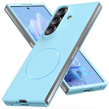 Imagem de AYSZNBLA Capa magnética para Galaxy Z Fold 7, capa de PC fosca para mulheres, homens, meninas, meninos, proteção contra quedas, capa fofa durável para Galaxy Z Fold 7, azul celeste 11,41