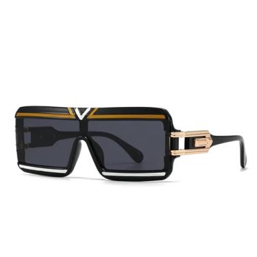 Imagem de Óculos de sol retangulares grandes e luxuosos, retrô, esportivo, para atividades ao ar livre (preto e amarelo)