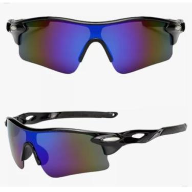 Imagem de Óculos de Sol Esportivo UV400 Ciclismo, Design Moderno, Lentes Espelhadas Coloridas, Armação Durável em Policarbonato Proteção Anti-embaçamento (Preto e Azul)