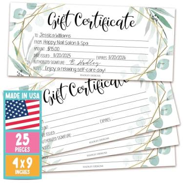 Imagem de 25 certificados geométricos de presente em branco para pequenas empresas, voucher de papel para massagem, salão de cabelo e unhas, spa, restaurantes e cartões de cupom DIY para aniversário, dia dos namorados, dia das mães, ele e ela, 10 x 23 cm