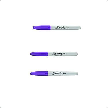 Imagem de Sharpie Marcador permanente, ponta fina, roxo, pacote com 3