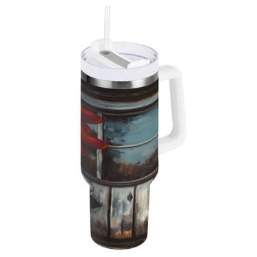 Imagem de STAYTOP Copo de balão de 850.5 g Dia dos Namorados com tampa e canudo, copo isolado de aço inoxidável durável à prova de vazamento com alça, garrafas de água à prova de derramamento para viagens