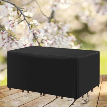 Imagem de AUWUUA Capas para móveis de jardim, 123 x 123 x 74 cm C x L x A, retangular/quadrada, tecido oxford, capa de mesa e cadeiras 420D, impermeável, anti-UV, resistente a rasgos, conjunto de sofá de vime