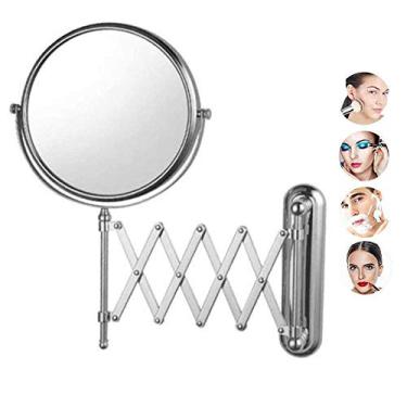 Imagem de Espelho de maquiagem montado na parede, espelho de maquiagem espelho cosmético de dupla face espelho extensível para banheiro giratório 360
