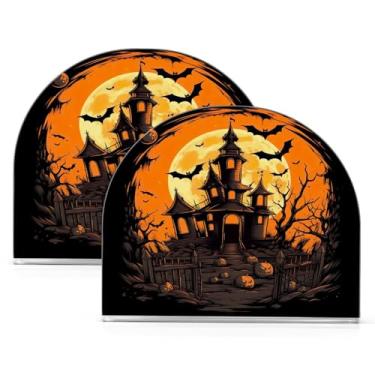 Imagem de Wassud Haunted House Porta-guardanapos de acrílico de Halloween, dispensador de guardanapos de papel moderno em forma de U para mesa, cozinha, sala de jantar, bancada 2 peças (comporta 50-60