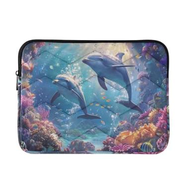 Imagem de Coikll Ocean Dolphins Bolsa para laptop à prova de choque capa protetora para computador para notebook de 13 a 14 polegadas