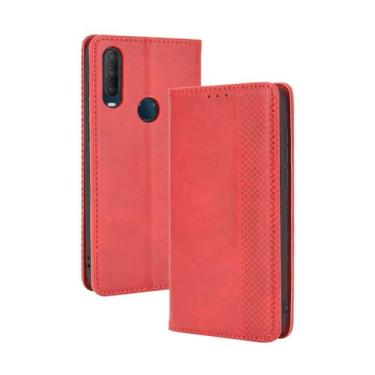 Imagem de Capa flip de couro para Vodafone Smart V11,Flip magnético retro,Caso de telefone de couro PU,Design de carteira com 3 slots de cartão e 1 clipe de dinheiro -Red