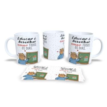 Imagem de Caneca de Cerâmica com Urso Professor, Frase Motivacional Educação, Design Aquarela Colorido Azul Verde Bege, 325ml, Resistente a Microondas (8)