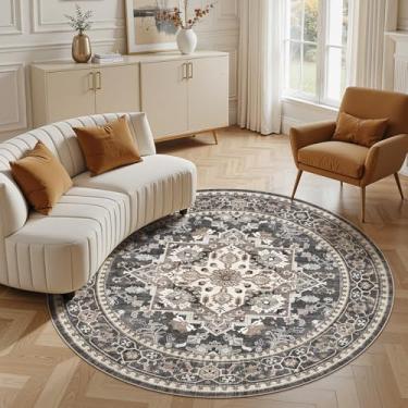 Imagem de Micgeek Tapete redondo de 1,8 m: tapete de piso grande lavável vintage neutro macio antiderrapante fino para sala de estar, quarto, cozinha, sala de jantar, casa, escritório, casa de fazenda, interior