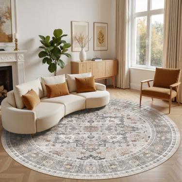 Imagem de Micgeek Tapete redondo de 2,4 m: lavável vintage neutro macio antiderrapante tapete grande para sala de estar, quarto, cozinha, sala de jantar, casa, escritório, casa de fazenda, interior