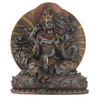Imagem de Gangesindia Green Tara Buddha Statue, Bronze Finish Buddhist Sculpture, Decorative Figurine, 5.75 x 5 x 2.25 Inches, Lotus Base