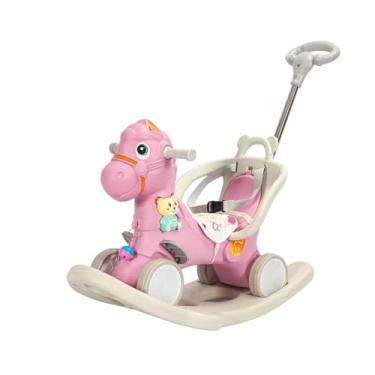 Imagem de Cavalinho de Passeio e Balanço 2 em 1 com Empurrador, Rosa, Plástico e Metal, para Crianças Maiores de 12 Meses, 84x57x20 cm