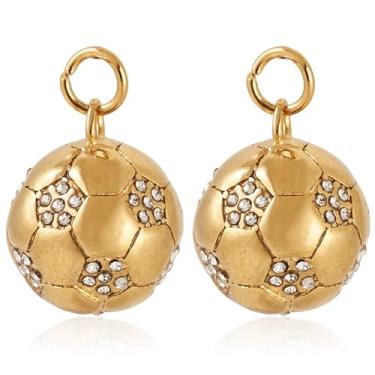 Imagem de Elecrelive 2 peças pingentes dourados de futebol banhado a ouro 18K pingentes de zircônia cúbica bola esportes pingentes de cristal para colar pulseira brincos fabricação de joias