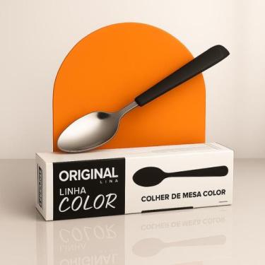 Imagem de Kit 12 Colheres De Mesa Restaurante Aço Inox Cabo Plástico cor:PRETO -