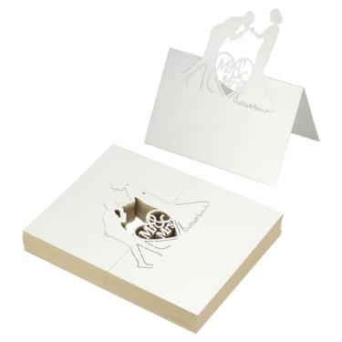 Imagem de PATIKIL 50 peças de cartões de casamento, cartões de nome, papel com glitter, cartão de casamento, etiquetas de assento dobradas para mesa buffet de comida, recepção, jantar, festa, prata refletiva
