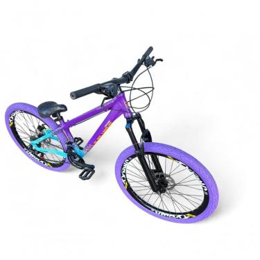 Imagem de Bicicleta Aro 26 Vikingx Tuff Freeride 21v Aro Vmaxx Freio A Disco Garfo Suspensão Pneu Flame Roxo-Azul X44