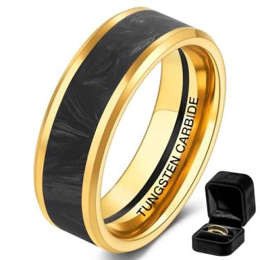 Imagem de NUNCAD Aliança de casamento de tungstênio banhado a ouro 14k para homens forjada de fibra de carbono embutida 8 mm carboneto de tungstênio anel de noivado ajuste confortável tamanho 7-12, 11, Sem
