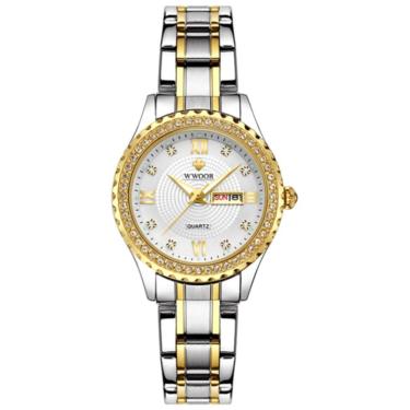 Imagem de Relógio Feminino De Quartzo Com Strass Em Aço Inoxidável Casual Branco