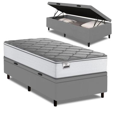 Imagem de Cama Box Baú Solteiro Real Max Force Softgel 88x188x68cm Branco/Cinza
