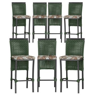 Imagem de 7 Banquetas Em Alumínio Roma Preta Corda Náutica Tecido 6 Verde