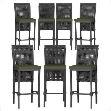 Imagem de 7 Banquetas Em Alumínio Roma Preta Corda Náutica Tecido 13 Preto