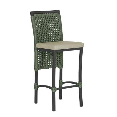 Imagem de Banqueta Em Alumínio Roma Preta Corda Náutica Tecido 7 Verde