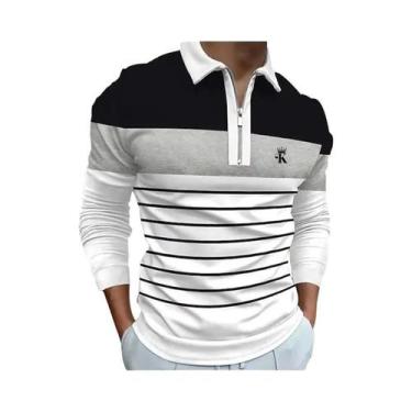 Imagem de Camisa Polo Masculina Com Zíper De Manga Longa Casual Para Atividades 