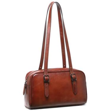Imagem de COOLCY Bolsas de ombro de couro genuíno para mulheres, Marrom, Medium, Moda vintage moderna