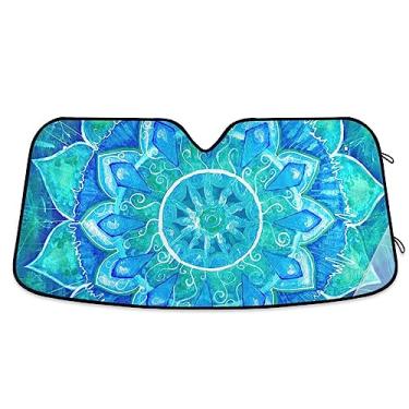 Imagem de Para-brisa de carro mandala turquesa dobrável, persianas de janela de carro, proteção UV dobrável para janela de carro