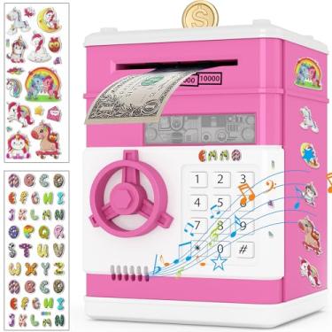 Imagem de Caixa eletrônica para meninos e meninas, mealheiro eletrónico com senha, caixa de poupança de dinheiro, cofre para crianças, presente de aniversário para crianças e adultos