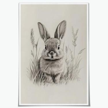 Imagem de Impressão de arte de parede vintage coelhinho da Páscoa arte de parede casa de fazenda desenho de desenho de coelho antigo decoração rústica de Páscoa para crianças amigos família quarto sala de estar