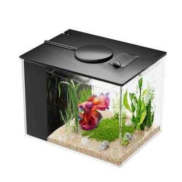 Imagem de Vehipa 2.9L Conjunto completo de aquário pequeno, mini aquário acrílico com filtro, bomba, luz LED, ideal para peixes pequenos, camarões e plantas (preto)