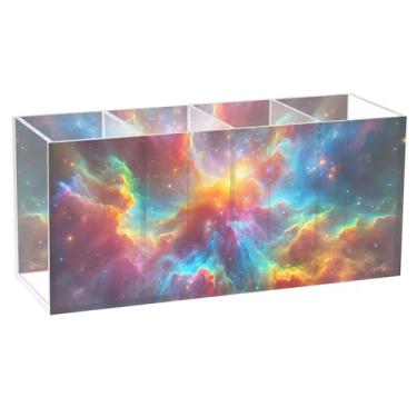 Imagem de TSENQUE Porta-lápis de mesa Nebula Rainbow Colors Cute Fun Art Caddy Porta-lápis de acrílico organizador de canetas