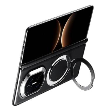 Imagem de POYUFRG Capa magnética para Huawei Mate X7, capa de couro galvanizado de negócios de luxo com suporte de anel de metal e capa de proteção de dobradiça, cinza, Mate X7