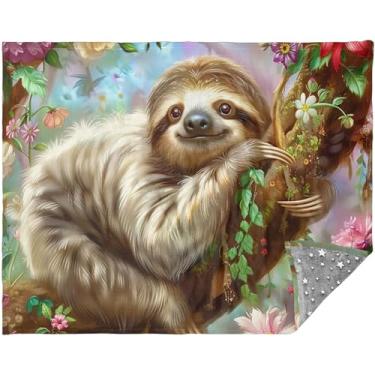 Imagem de TSENQUE Cobertores grandes personalizados com árvore floral de preguiça fofa para sofá, presente de viagem ao ar livre, 177,8 cm x 139,7 cm, impresso para sofá grande e confortável