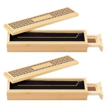 Imagem de Caixa de incenso, 24 x 6,2 x 5 cm, textura dura, suporte de incenso com armazenamento, suporte de bastão de incenso de madeira, apanhador de cinzas, adequado para cantos de meditação, salas de ioga