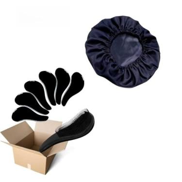Imagem de Conjunto de 100 peças de escovas milagrosas para cuidados com os cabelos e toucas anti-frizz (Preto,50 Escovas + 50 Toucas)