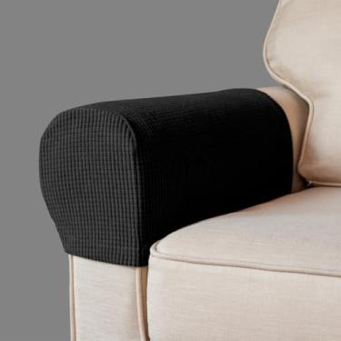 Imagem de Capas para cadeira de apoio de braço, capa elástica para poltrona para sofá, apoio de braço, antiderrapante, elastano, poliéster, capas de braço para sofá, poltrona, para móveis, conjunto de 2, preto