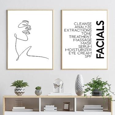 Imagem de LUHDFYS Facials Canvas Wall Art Print Spa Beauty Decor Esthetician Gift Woman Face Sketch One Line Drawing Painting Escandinavo Sem Moldura (Arte de Linha Faciais, 40,6 x 61 cm Sem moldura)